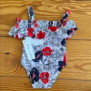 Janie and Jack Red, Navy & White Floral One-Piece Swimsuit